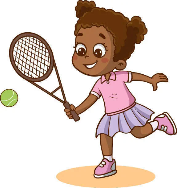 Vector illustration of cute girl playing tennis vector illustration