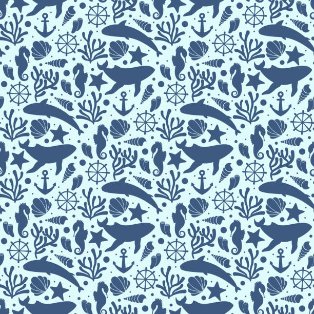 Ocean Pattern Fish Ocean Life Patterns Hand Drawn Sea Life Pattern With Fish Seahorse