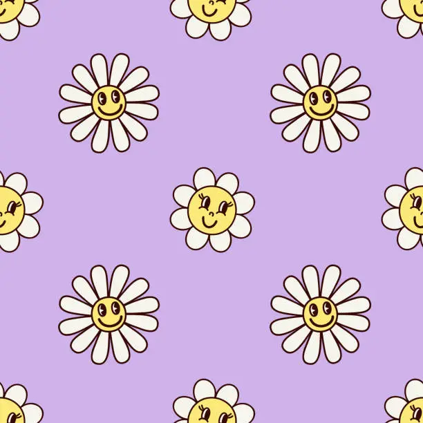 Vector illustration of Vector seamless pattern with daisy flower on very peri background