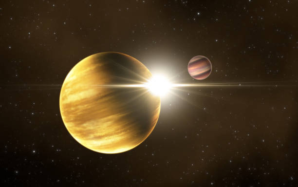 istock Extrasolar gas giant planet with extrasolar gas moon, exomoon in deep space 1497358847