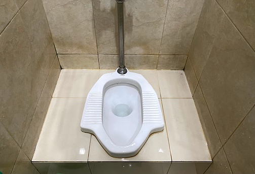 white squat toilet in the room