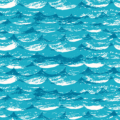 Seamless pattern with blue hand drawn waves. Vector