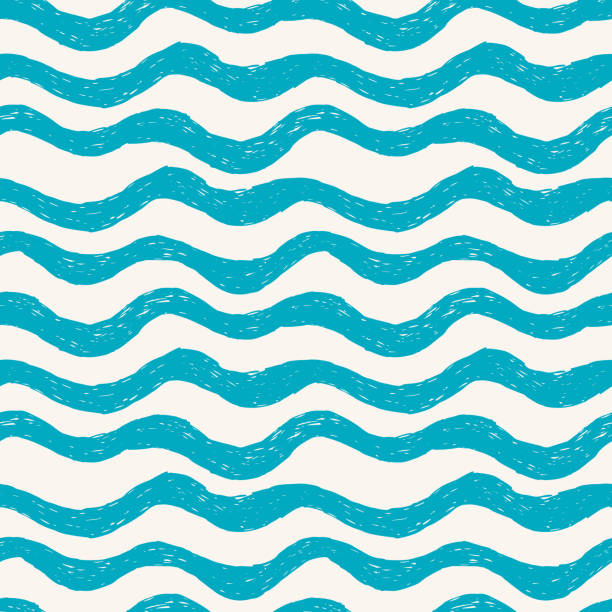 Seamless pattern with hand drawn waves vector art illustration