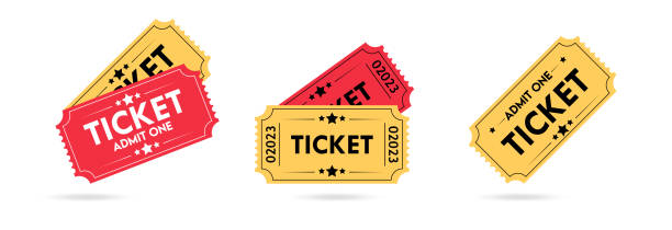 Ticket icon set, Movie show ticket vector icon, Cinema or Movie ticket in flat style ,Admit one coupon entrance vector Tickets to Cinema, Movie, Concert Ticket or Other Entertainment number counter stock illustrations