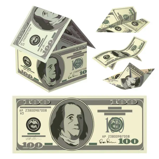 Vector illustration of Hundred-dollar banknote origami