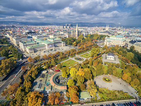 Vienna, Austria - October 07, 2016: Austrian Parliament Building, Volksgarten, Burgtheater, Rathaus.The Most Popular Places in Vienna, Austria.