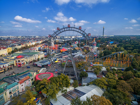 Vienna, Austria - October 07, 2016: The Giant Ferris Wheel. The Wiener Riesenrad. it was the world's tallest extant Ferris wheel from 1920 until 1985. Prater park.