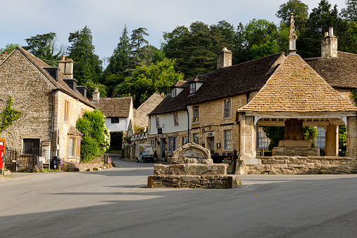 Castle Combe UK 8th June 2023\nThe very quaint market square in Castle Combe, sunny day.