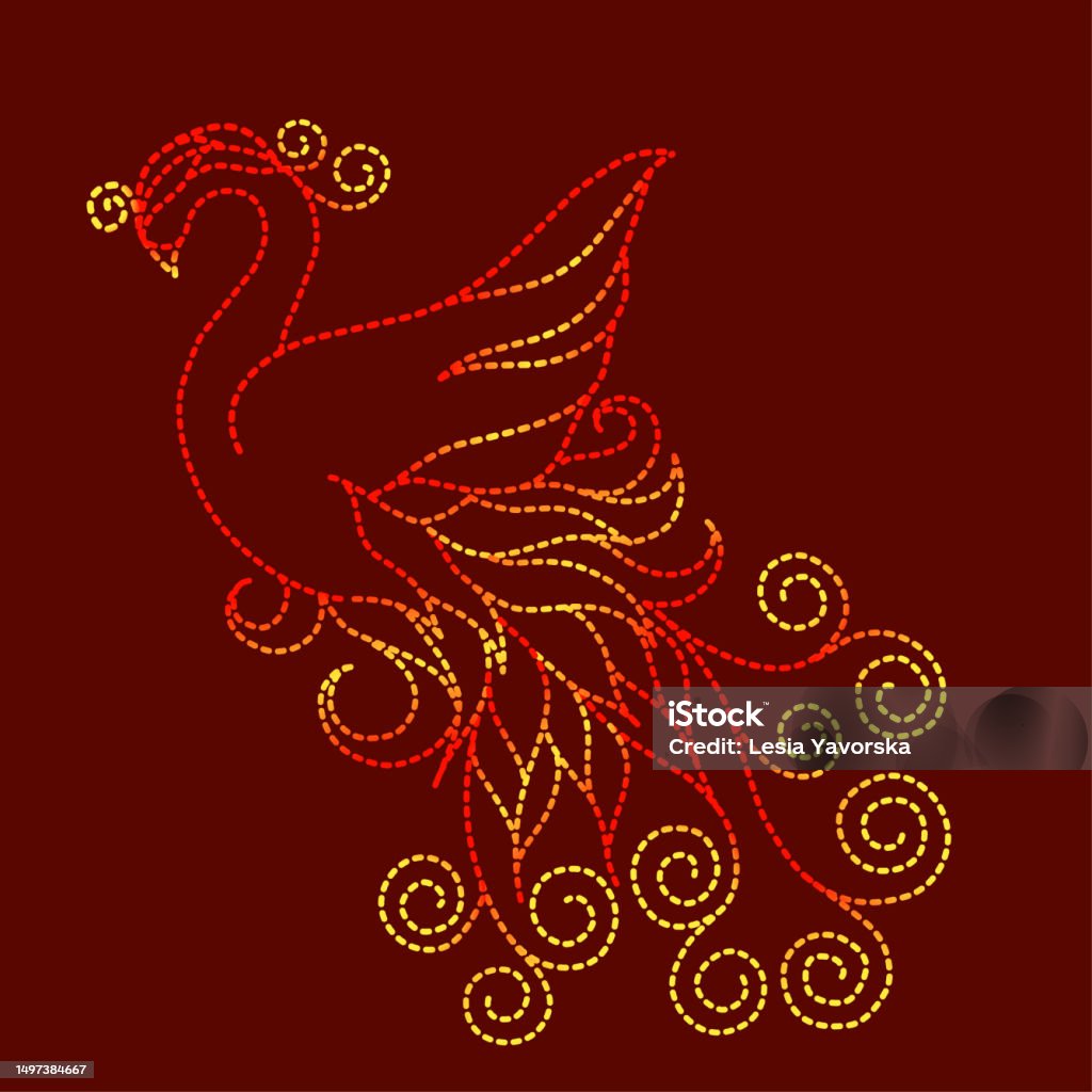 Firebird Line Graphics Redorange Firebird Dots Line Vector Illustration Stock Illustration ...