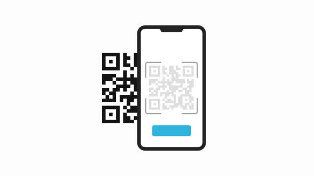 Scanning a QR code to pay on a smartphone animation. Contactless payment with mobile phone via QR code scanning app. 4K