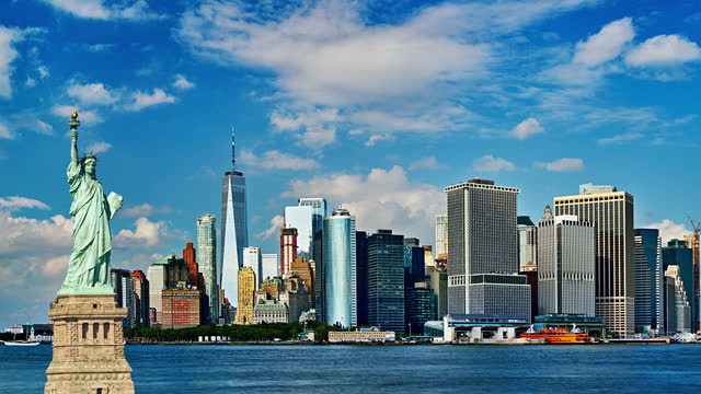 Statue of Liberty and Manhattan. New York