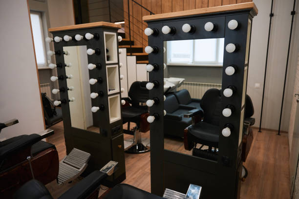 istock Stylish barber workplace in a barbershop with modern minimalist design 1497402476