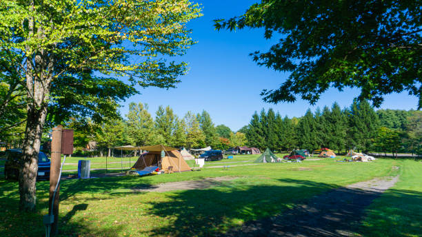 Scenery of the highland campsite Scenery of the highland campsite Camp stock pictures, royalty-free photos & images