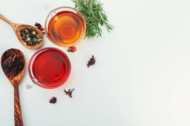 istock Tea in a glass cup with spices and herbs. Top view. 1497406344