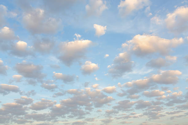 istock Panoramic view of clear blue sky and clouds, Blue sky background with tiny clouds. White and pearl fluffy clouds in the blue sky at sunrise. Atmosphere background or wallpaper 1497410629