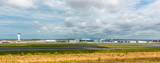 Istanbul New Airport panoramic view. Air Traffic Control Tower of Istanbul Airport.