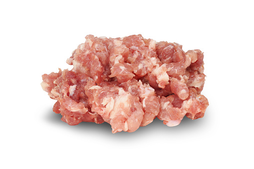 Raw minced pork isolated on white background.With clipping path.