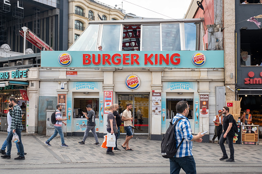 İstanbul,Turkey- Jub-ne 06 ,2023:Burger King has been operating in Taksim for many years and is very popular