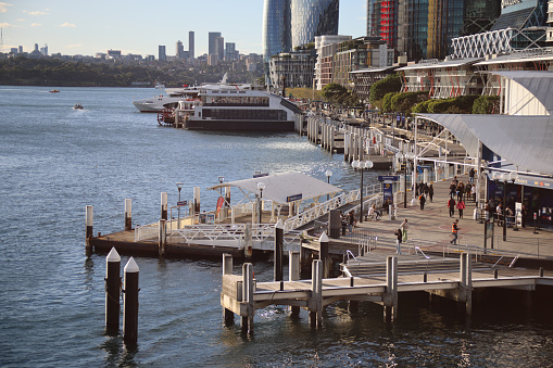 Landscape view of Darling Harbour waterfront in Sydney