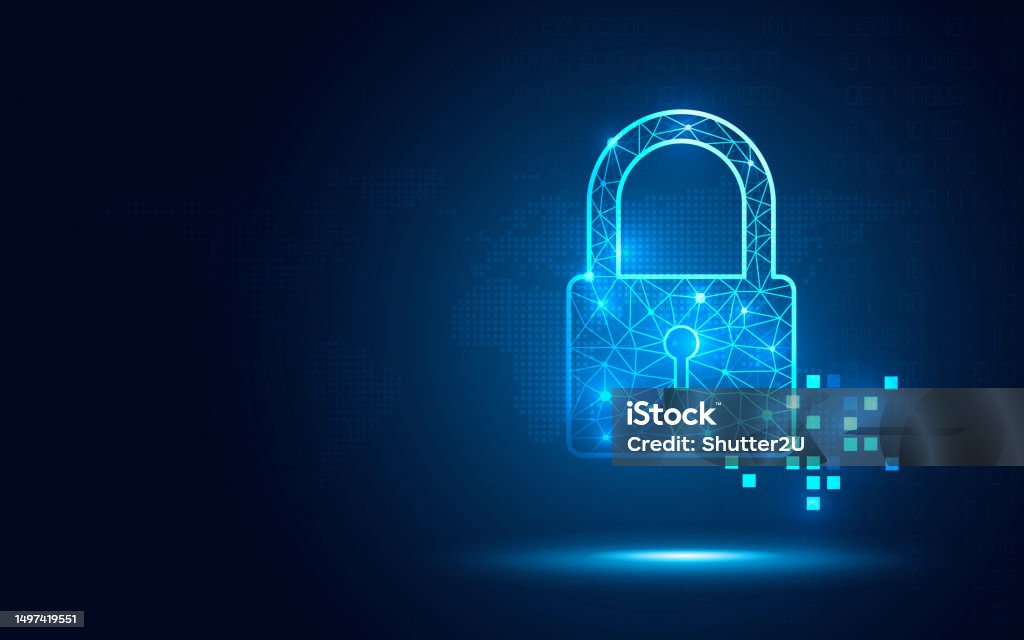 Cyber Security Padlock Blue Abstract Digital Binary Code Background ...