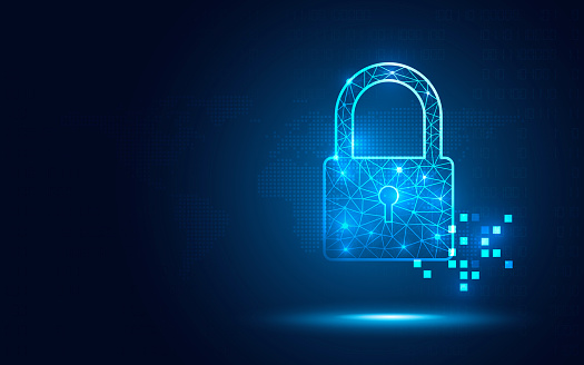 Cyber Security Padlock Blue Abstract Digital Binary Code Background ...