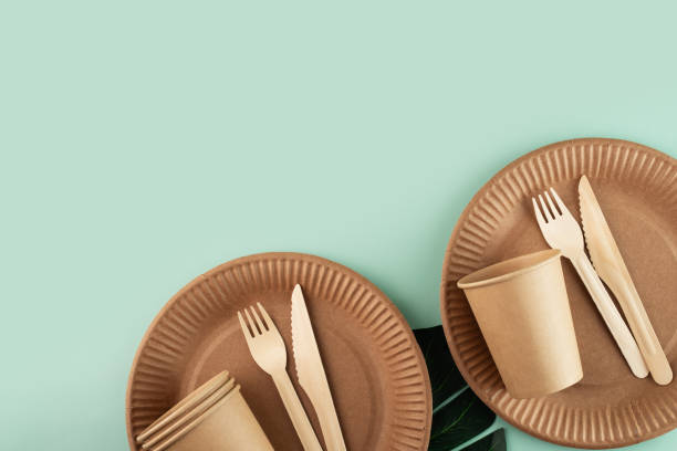 istock Biodegradable dishes for eco-friendly dining, Wooden utensils for eco-conscious customers 1497421162