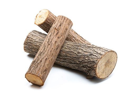 Three cut willow logs isolated over white background