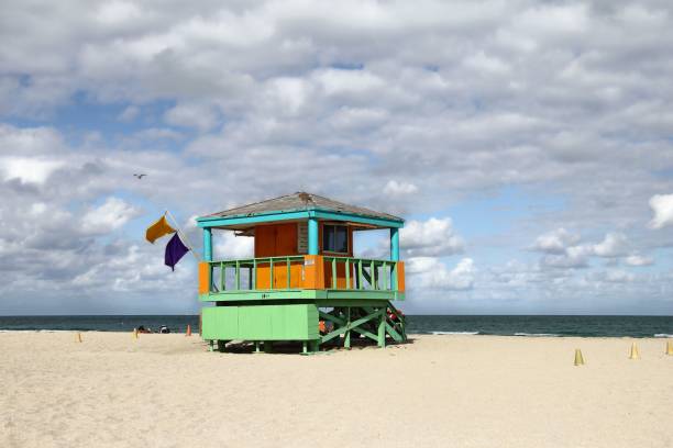 istock a small multi colored lifeguard house on a sandy beach 1497421814