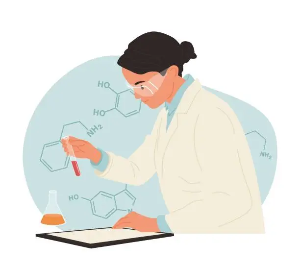 Vector illustration of Chemical laboratory research. Vaccine discovery concept.