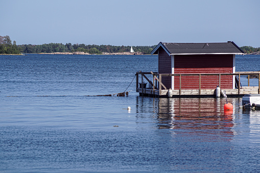 boat house on pier in the archipelago