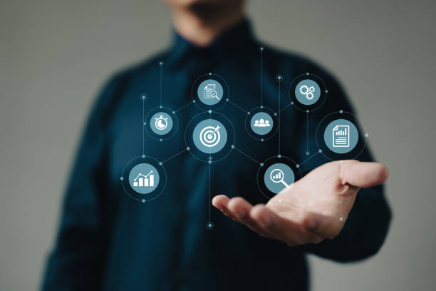istock The business plan includes key performance indicators (KPIs) that the businessman offers, highlighting the concept of performance management in achieving business goals and objectives. 1497425913