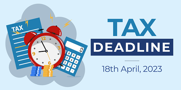 Tax Filing Deadline. Tax day due date April 18 2023. Vector banner.
