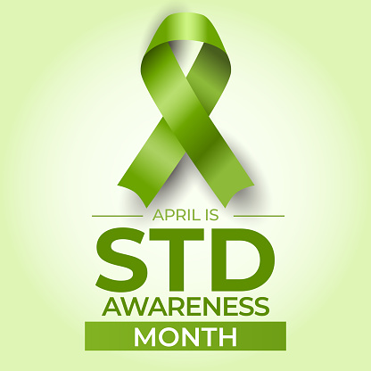 STD Awareness Month. April. Sexually Transmitted Disease Education. Lime green ribbon with text. Vector illustration.