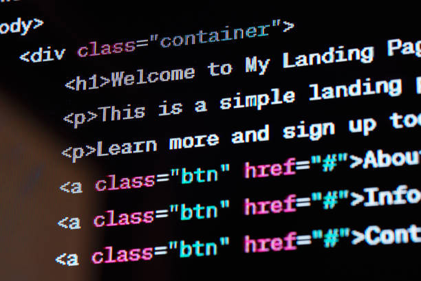 HTML website source code on the screen. HTML website source code on the screen. hypertext stock pictures, royalty-free photos & images
