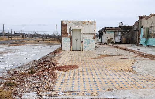 A bank vault, the only structure left standing, after a tornado leveled the main street of the town