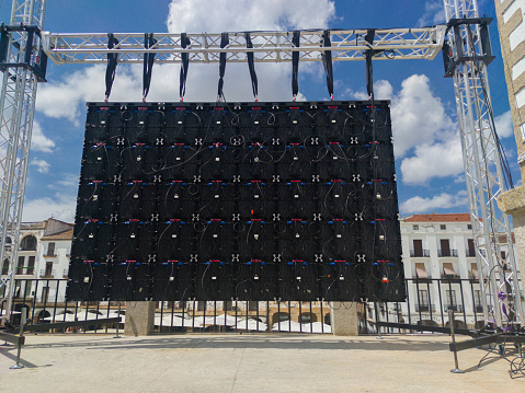 Video wall for outdoor events, rear view. TV sets tiled together contiguously
