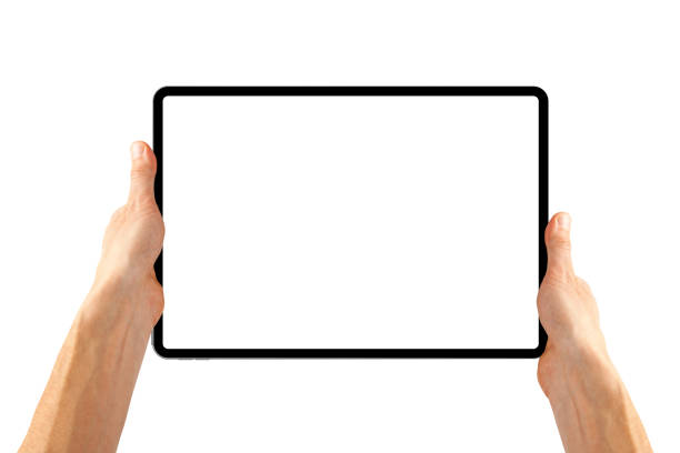 istock a tablet in a hand on the  white backgrounds 1497446289