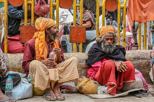 December 13th 2012, Varanasi, India: Street beggars sitting outside of Viswanath Temple on the Dasaswamedh Road at Varanasi