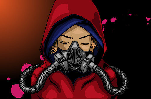 a girl with respirator masker gas design artwork