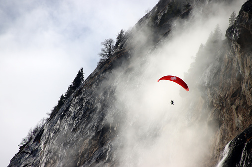 In an agricultural field, min the Swiss Alps, in winter