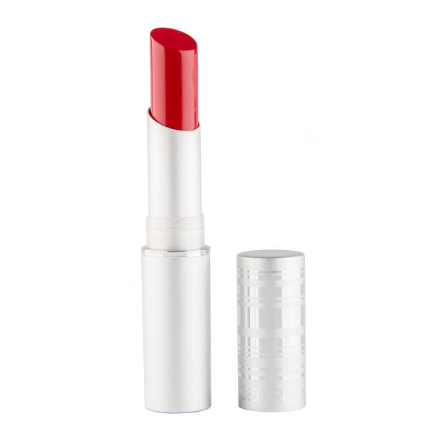 istock Open lipstick pink color in a silver case on a white background 1497457564