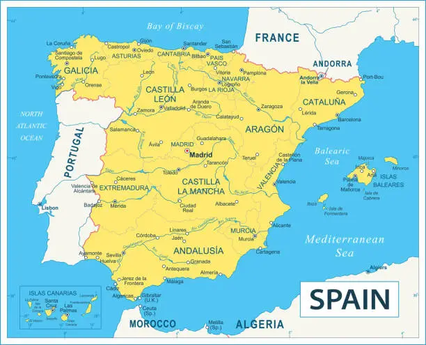 Vector illustration of Spain map - highly detailed vector illustration