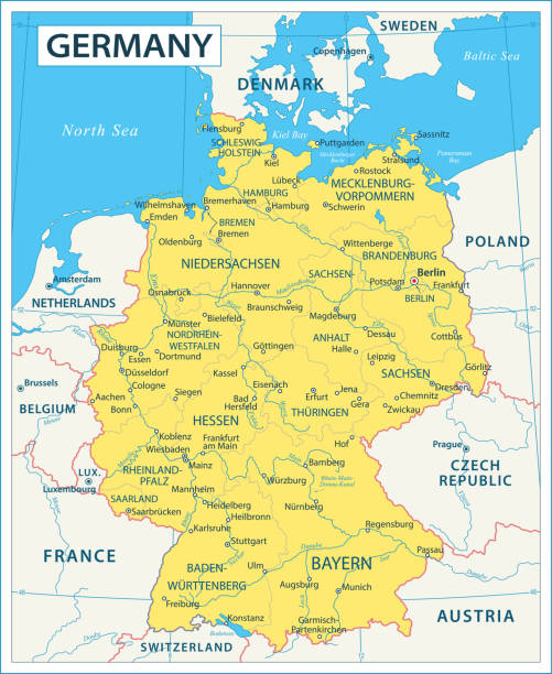 Germany Map - highly detailed vector illustration Map of Germany - high details vector illustration germany map regions stock illustrations