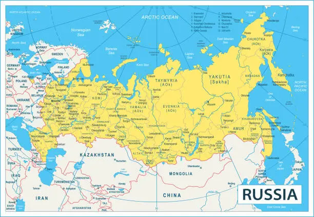 Vector illustration of Russia Map - highly detailed vector illustration