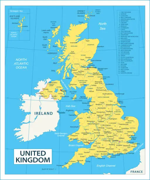 Vector illustration of United Kingdom Map - highly detailed vector illustration
