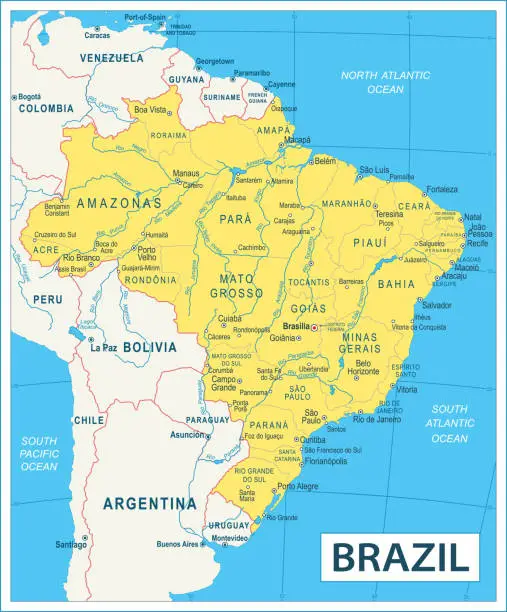Vector illustration of Brazil Map - highly detailed vector illustration