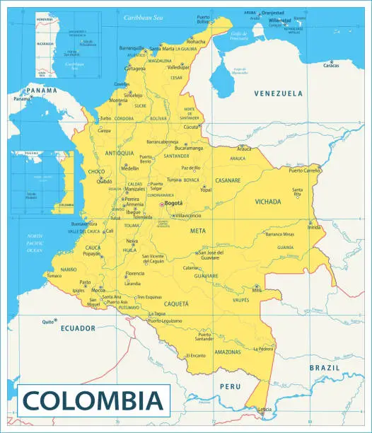 Vector illustration of Colombia map - highly detailed vector illustration