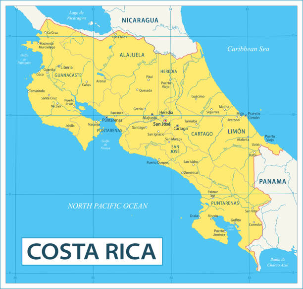 Costa Rica map - highly detailed vector illustration Map of Costa Rica - Highly Detailed Vector illustration puerto limon stock illustrations