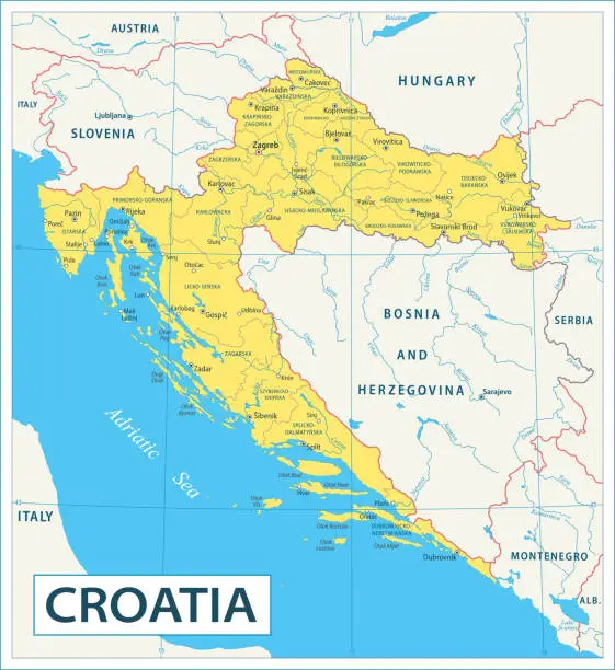 Vector illustration of Croatia map - highly detailed vector illustration