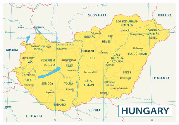 Hungary map - highly detailed vector illustration Map of Hungary - Highly Detailed Vector illustration lake balaton stock illustrations